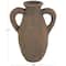 14" Dark Brown Ceramic Handmade Textured Vase with Wide Rounded Handles